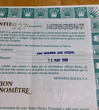 ROLEX Vintage Certificate Guarantee 18348 W363547 President Day - Date Diamond OEM 4