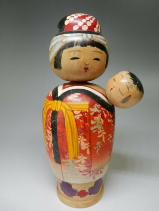 H8.  5inch 21.  5cm Vintage Mother Baby Lullaby Oshin Japanese Kokeshi Wooden Doll