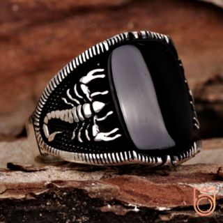 Scorpion Mens Ring Size Engraved Vintage Black Rings For Cool Men Onyx Gemstone