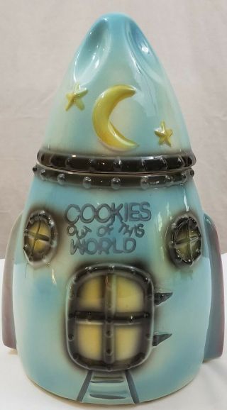Vintage Spaceship Cookies Out Of This World Jar 1960 Rocket Ship American Bisque