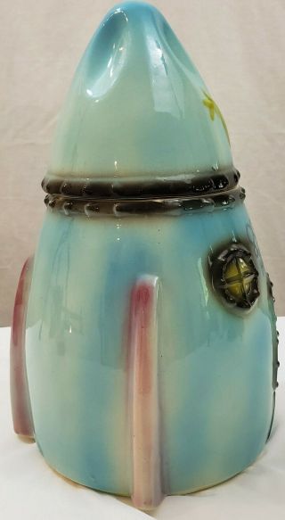 Vintage Spaceship Cookies Out of This World Jar 1960 Rocket Ship American Bisque 2