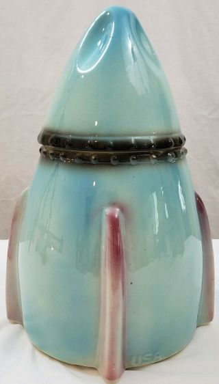 Vintage Spaceship Cookies Out of This World Jar 1960 Rocket Ship American Bisque 3