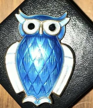 David Andersen Norway Sterling Blue Enamel Owl Brooch