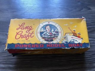 Vintage Lang Craft Power Driven Model Boat With Box Motor
