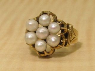 10k Vintage Yellow Gold Jewelry Ring Round White Pearls Flower Shape Sz 3 Us
