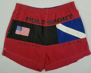 Mens Medium Polo Sport Ralph Lauren Vintage Swim Trunks Shorts Spellout