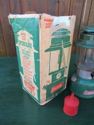 Vintage Coleman Lantern GREEN Model 335 Made in Canada 7 72 1972 w/ Globe,  Box 3