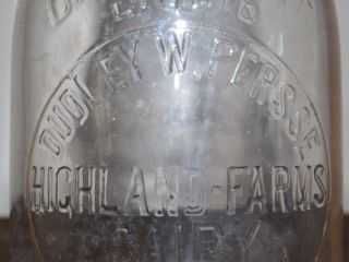 VINTAGE 1941 DUDLEY W PERSSE HIGHLAND FARMS DAIRY FONDA NY 1 QUART MILK BOTTLE 3