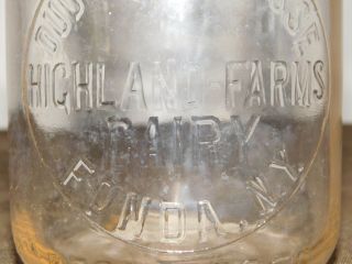 VINTAGE 1941 DUDLEY W PERSSE HIGHLAND FARMS DAIRY FONDA NY 1 QUART MILK BOTTLE 4