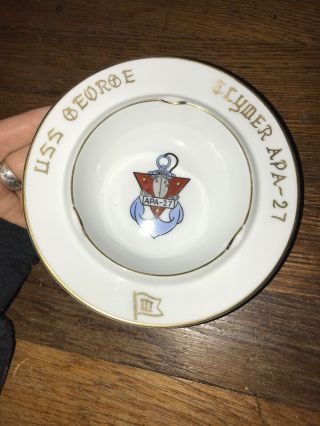 Vintage Wwii Uss George Clymer Apa - 27 Us Navy Ashtray Hand Painted Rare