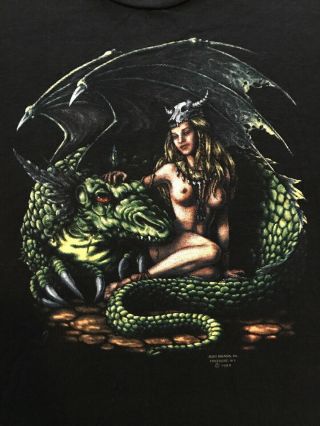 Rare Vintage Nwot 1988 Mens 3 - D Emblem Tee,  Dragon & Nude Woman,  Khaleesi Vibes