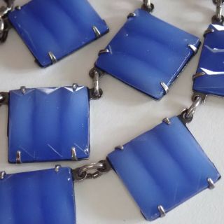 Antique Art Deco Sterling Silver Blue Chalcedony Glass Collar Necklace