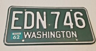 Vintage Washington License Plate Green White 1962 Tab Collectible Antique Rare