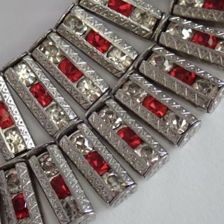 Vintage Art Deco Sterling Silver Channel Set Red Crystal Rhinestone Necklace