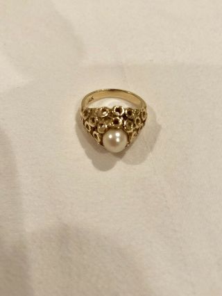 14k Yellow Gold Women’s Pearl Pinky Dome Ring Vintage Estate Victorian Size 3