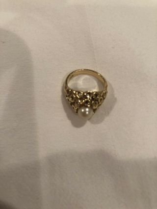 14k Yellow Gold Women’s Pearl Pinky Dome Ring Vintage Estate Victorian Size 3 2