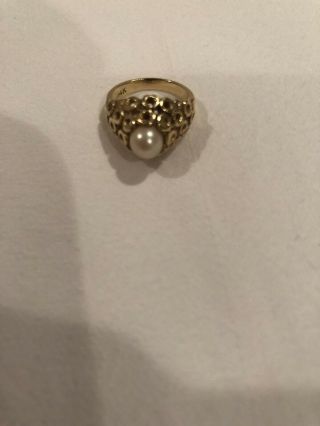 14k Yellow Gold Women’s Pearl Pinky Dome Ring Vintage Estate Victorian Size 3 3