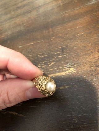 14k Yellow Gold Women’s Pearl Pinky Dome Ring Vintage Estate Victorian Size 3 5
