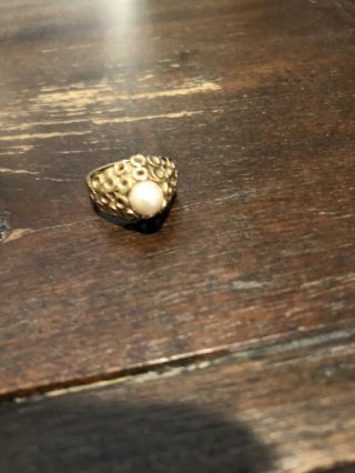 14k Yellow Gold Women’s Pearl Pinky Dome Ring Vintage Estate Victorian Size 3 6