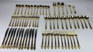 66 Piece Hanford Forge Hf Ltd Gold Stainless Flatware Silverware Service For 12