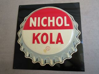 Vintage Nichol Kola Soda Emobssed Tin Bottle Cap Sign 14 1/2 " X 14 "