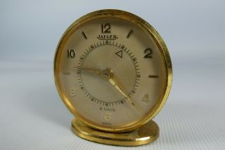 Old Vintage Jaeger Swiss Made Brass Mechanical 8 Days Alarm Clock