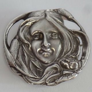 Antique Art Nouveau Unger Bros Sterling Silver Flower Lady Locket Holder Brooch