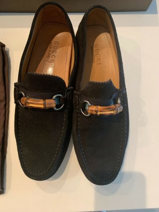 Rare Gucci Men Vintage Loafer Black Suede Classic Gold Horsebit Size 10