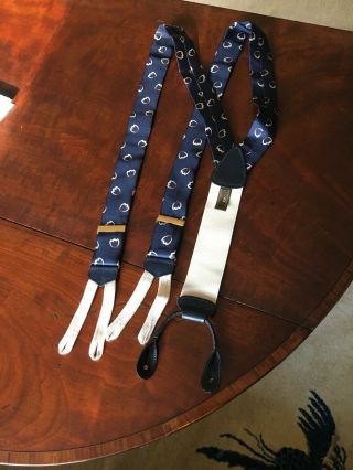 Vintage Silk Trafalgar Suspenders Navy Blue With Gray Flowers