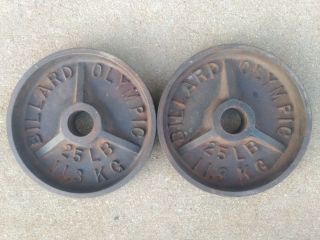 Vintage Billard Olympic Lathed Deep Dish 25 Lb Plates (50 Lbs Total) 3