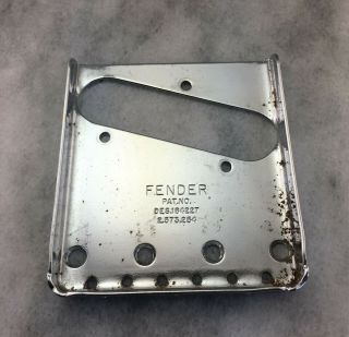 Vintage 1960 ' s Fender Telecaster Bridge Plate Pat.  No.  DES.  164227 Complete Bridge 2