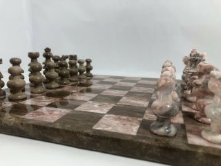 Vintage Pink Brown Cream Marble Chess Board Set 13.  5 X 13.  5 Hand Carved Polished