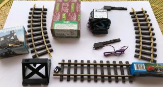 Vintage Lehmann Lgb Toy Transformer 5003/110 W/ Lgb Train Tracks Switch & Bumper