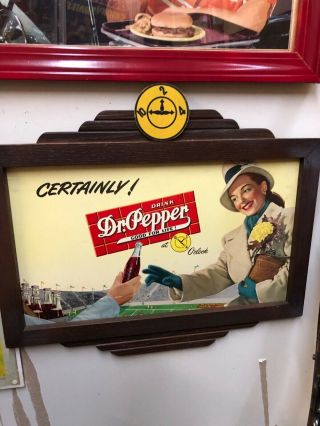 Dr Pepper 1940s Cardboard Sign Near Mint16x25 In Framed Rare Coca Cola