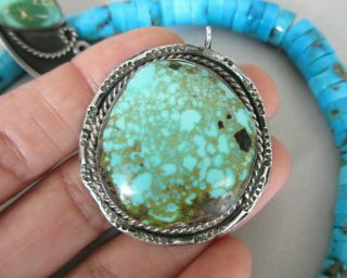 Large Vintage Rare Navajo Minty Spiderweb Turquoise Pendant For Necklace / Chain