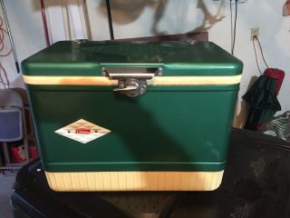 Vintage Coleman Metal Green Cooler Tray Lock Ice Box 1960’s Diamond