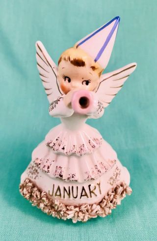 Happy Year Cute January Girl Angel Figurine Vintage Norcrest F340 Napco