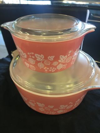 Vintage Pyrex Pink Gooseberry Baking Dish w/ Lids 475 & 473 - Great Shape 2