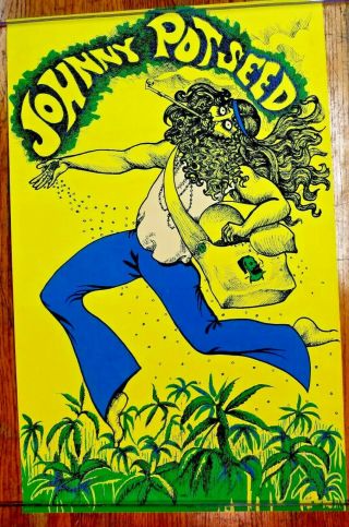 Johnny Pot Seed 1969 Vintage 22 " X 34 1/2 " Black Light Poster Hippie