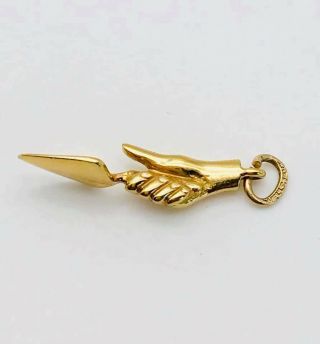 Awesome Vintage Solid 14k Yellow Gold Green Thumb Gardener Charm Pendant