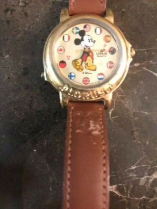 Vintage Walt Disney Mickey Mouse Musical Flag Watch Plays It ' s a Small World 3