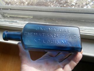 Cobalt Blue J&c Maguire Chemists & Druggists St.  Louis Mo 1870 Dug Medicine Rare