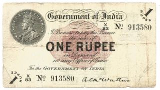 British India ; Re 1 Note 1st Issue Kg V 1917 Prefix X Mcwatters Vf Very Rare