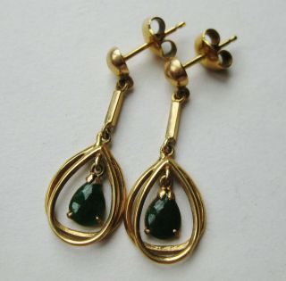 Fine Old Chinese 14k Gold Green Apple Jade Pierced Drop Dangle Earrings 4.  2g