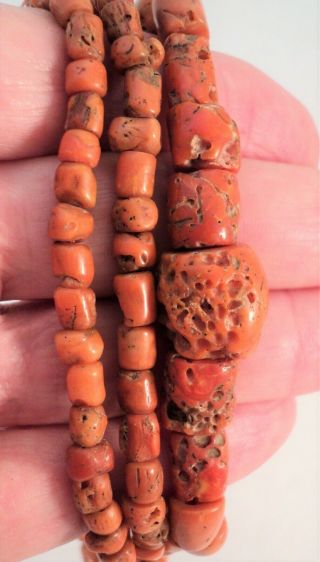 Vintage Antique Chinese Coral Bead Necklace Graduated No Clasp 29 " - Estate Find