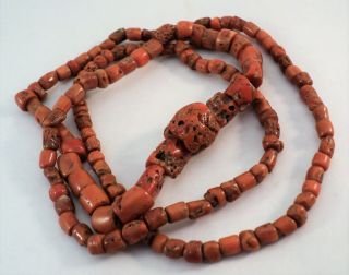 Vintage Antique Chinese CORAL BEAD NECKLACE Graduated No Clasp 29 