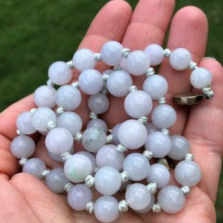 Antique Chinese Natural Jade Bead Necklace Lavender Green Gray Knotted Art Deco