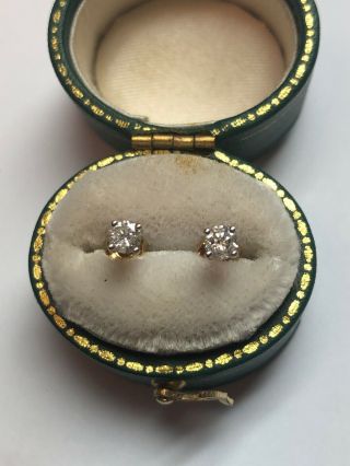 Vintage 9ct Gold Diamond Stud Earrings 0.  30ct