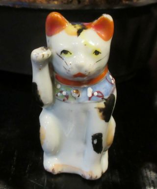 Vintage Antique Maneki Neko Mini 3” Japanese Beckoning Cat