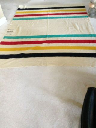 Fabulous Vintage Hudson Bay Wool Blanket Stripe 4 Point - 71 " X 93 " Made England